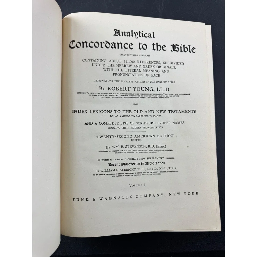 Youngs Analytical Concordance to the Bible 22nd‎ Ed 1936 Funk & Wagnalls Vol 1